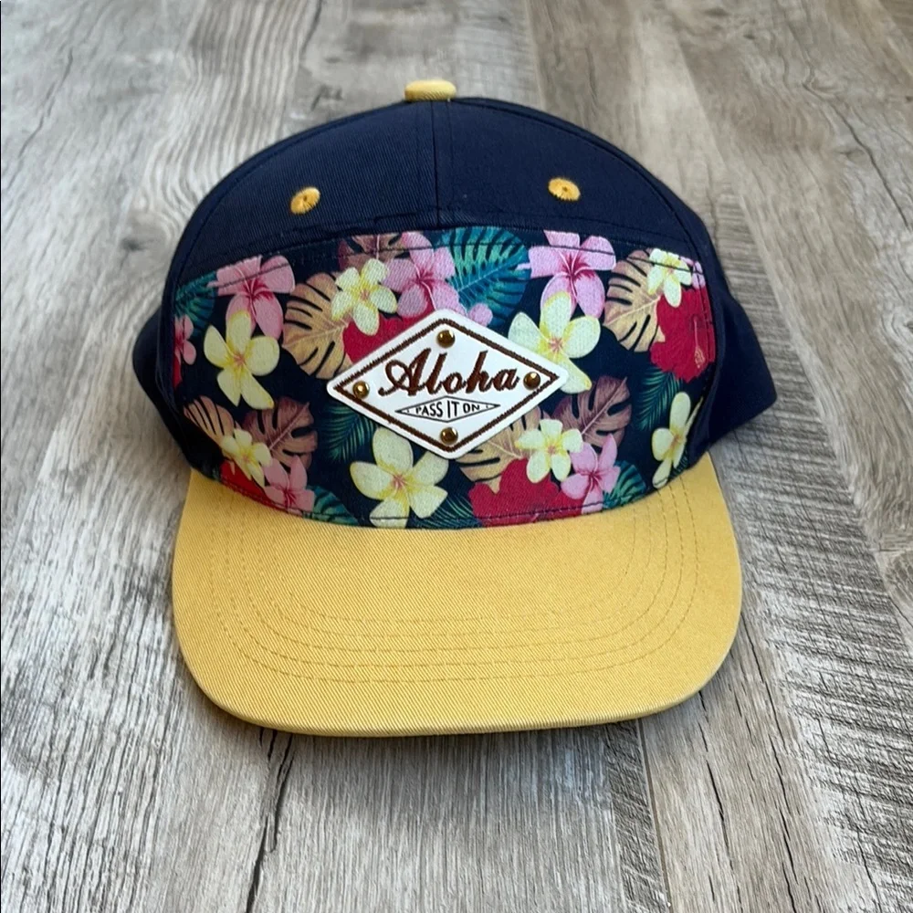 3/$30! Robin Ruth Navy and Yellow Aloha Baseball Cap
